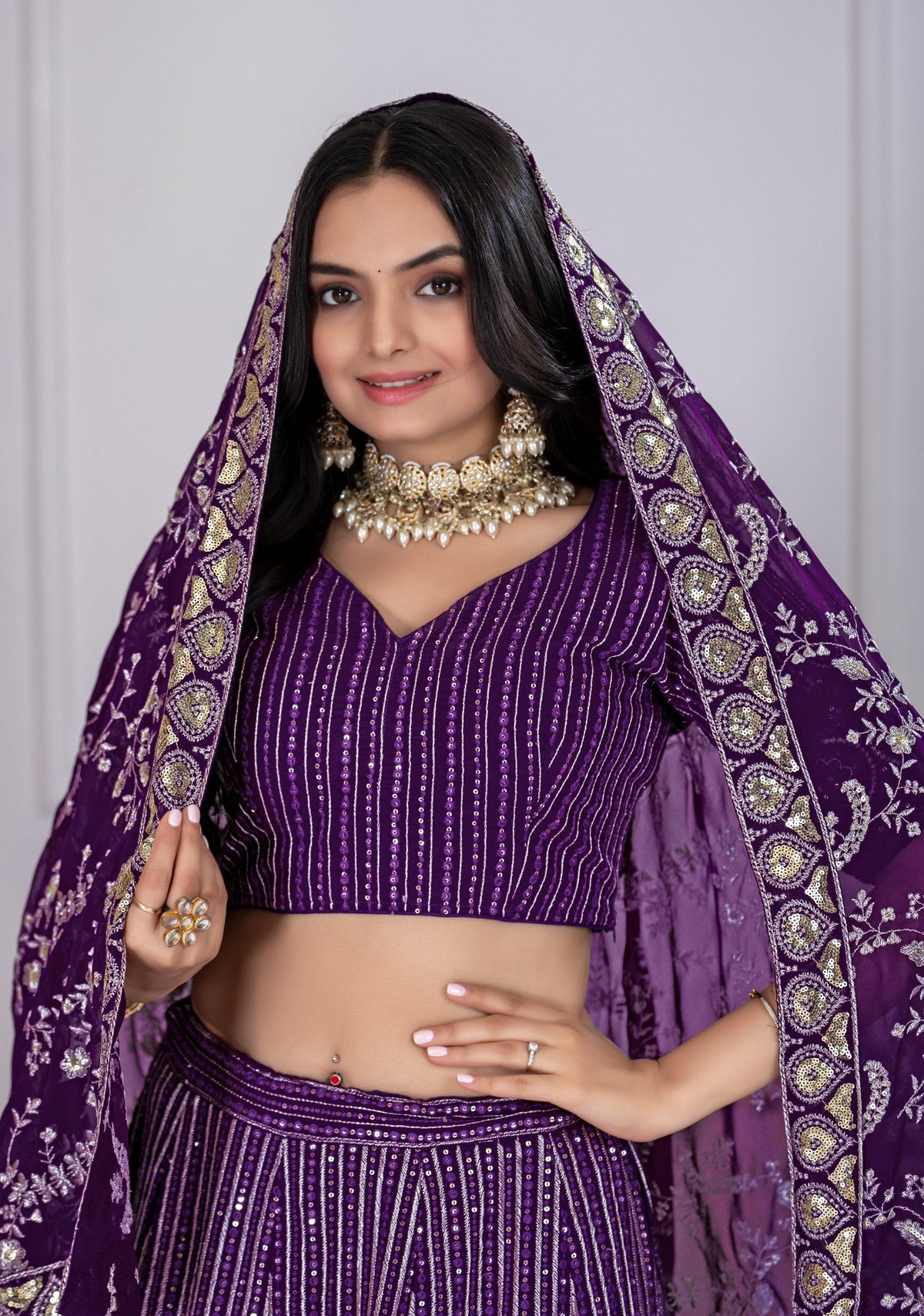 Lehenga Mart Purple Georgette Desigenr Wedding Lehnega Choli | Grocsy