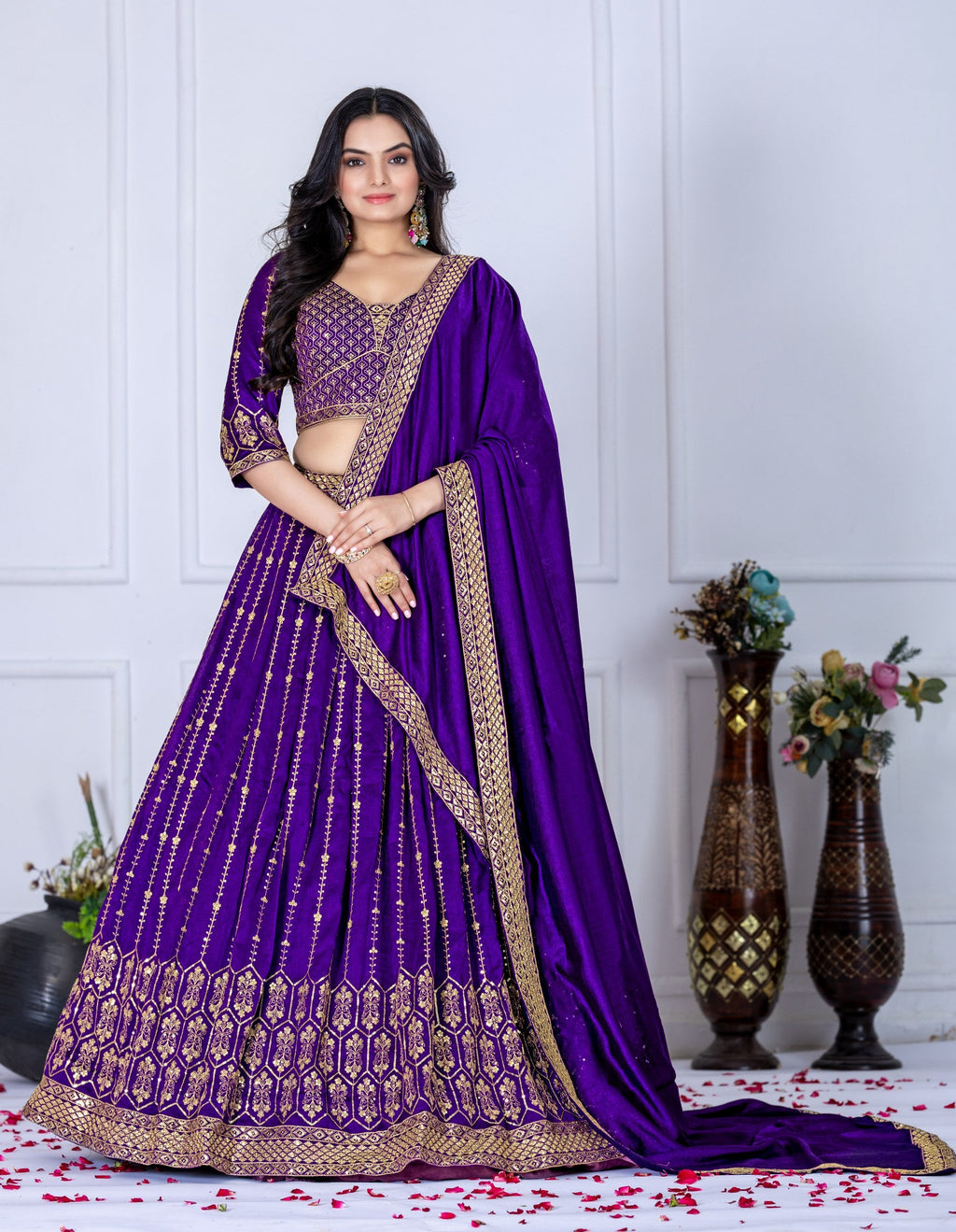 Lehenga Mart Purple Vichitra Silk Desigenr Wedding Lehnega Choli | Grocsy