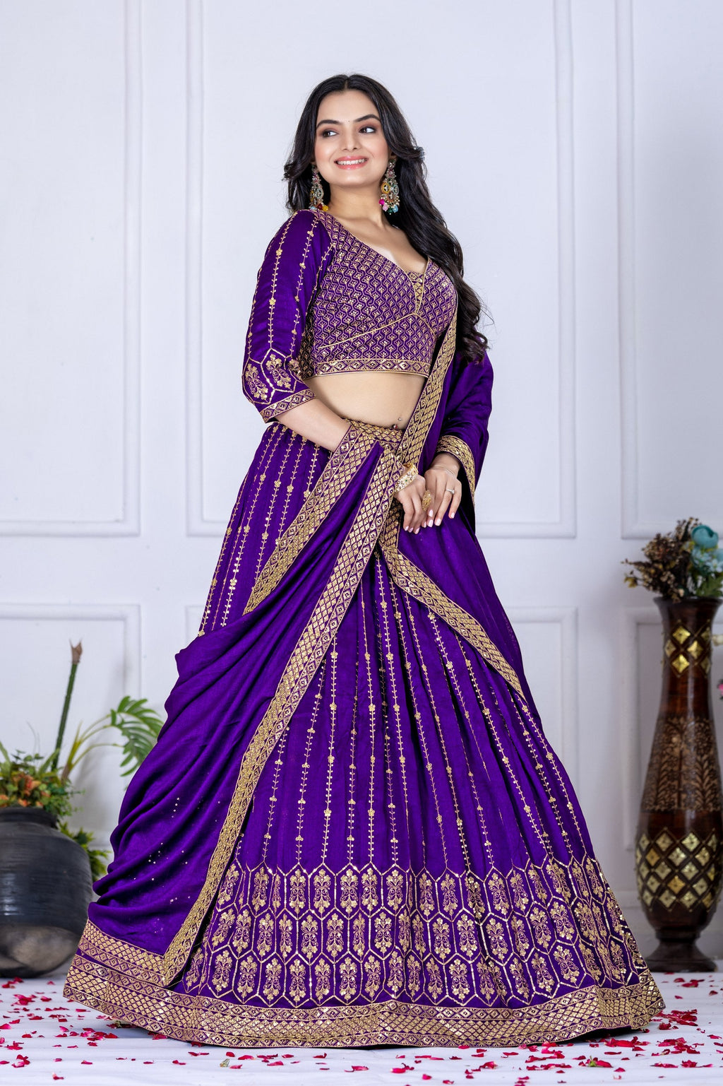 Lehenga Mart Purple Vichitra Silk Desigenr Wedding Lehnega Choli | Grocsy