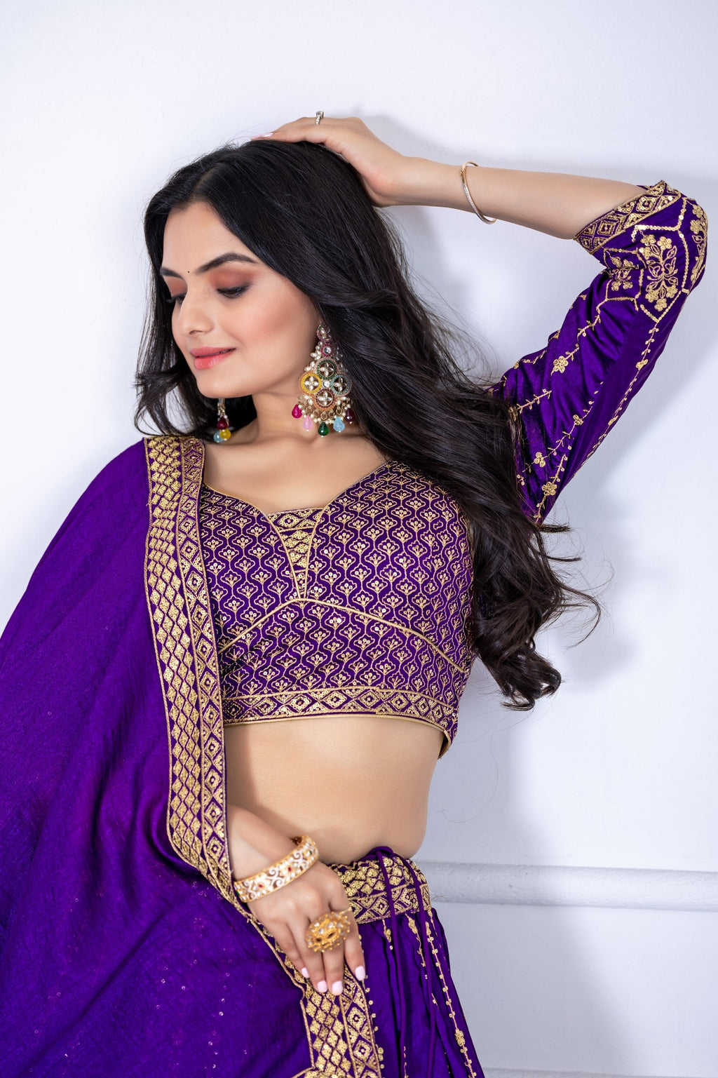 Lehenga Mart Purple Vichitra Silk Desigenr Wedding Lehnega Choli | Grocsy