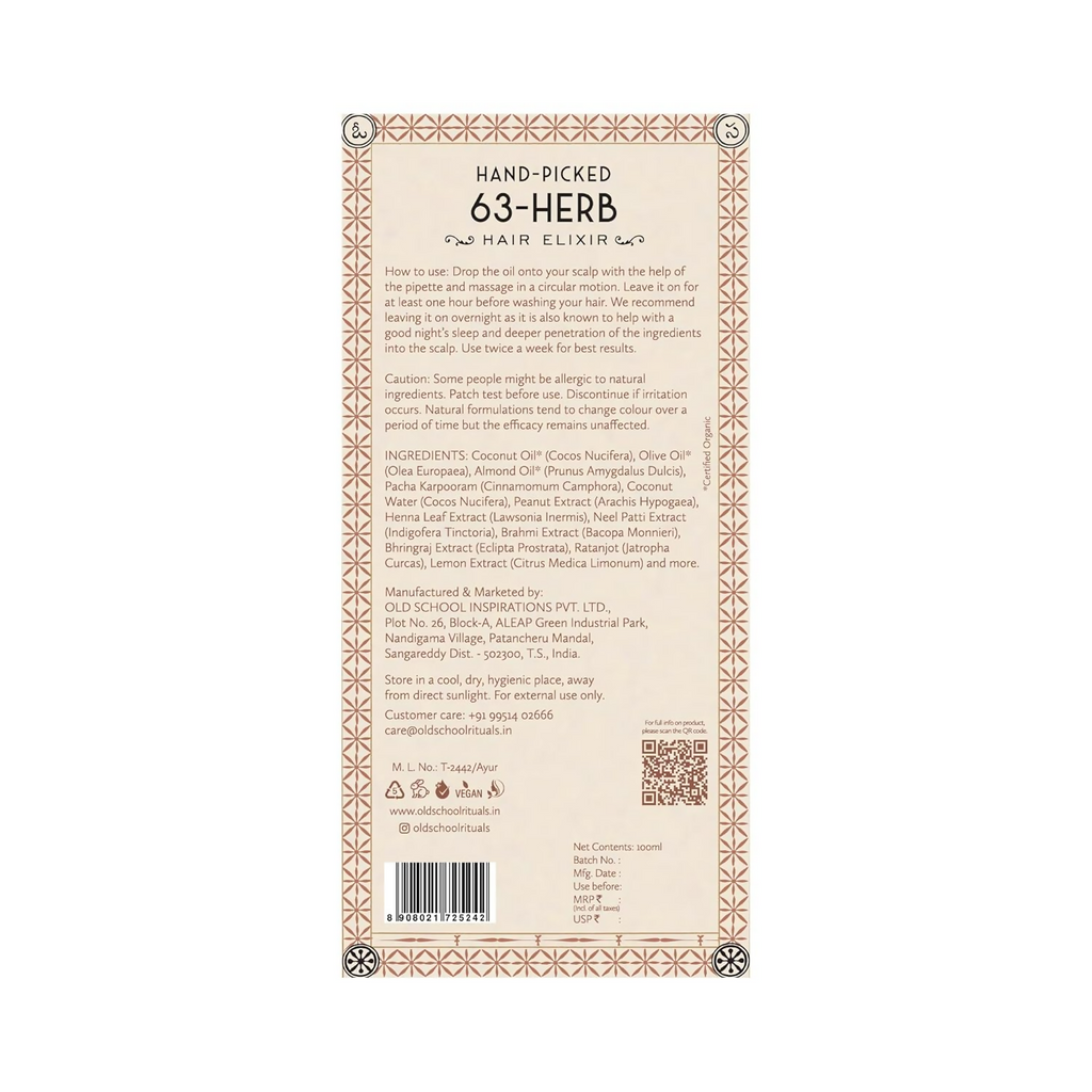 Old School Rituals 63-Herb Hair Elixir All-Natural Hair Oil For Growth Of Strong & Healthy Hair | Grocsy