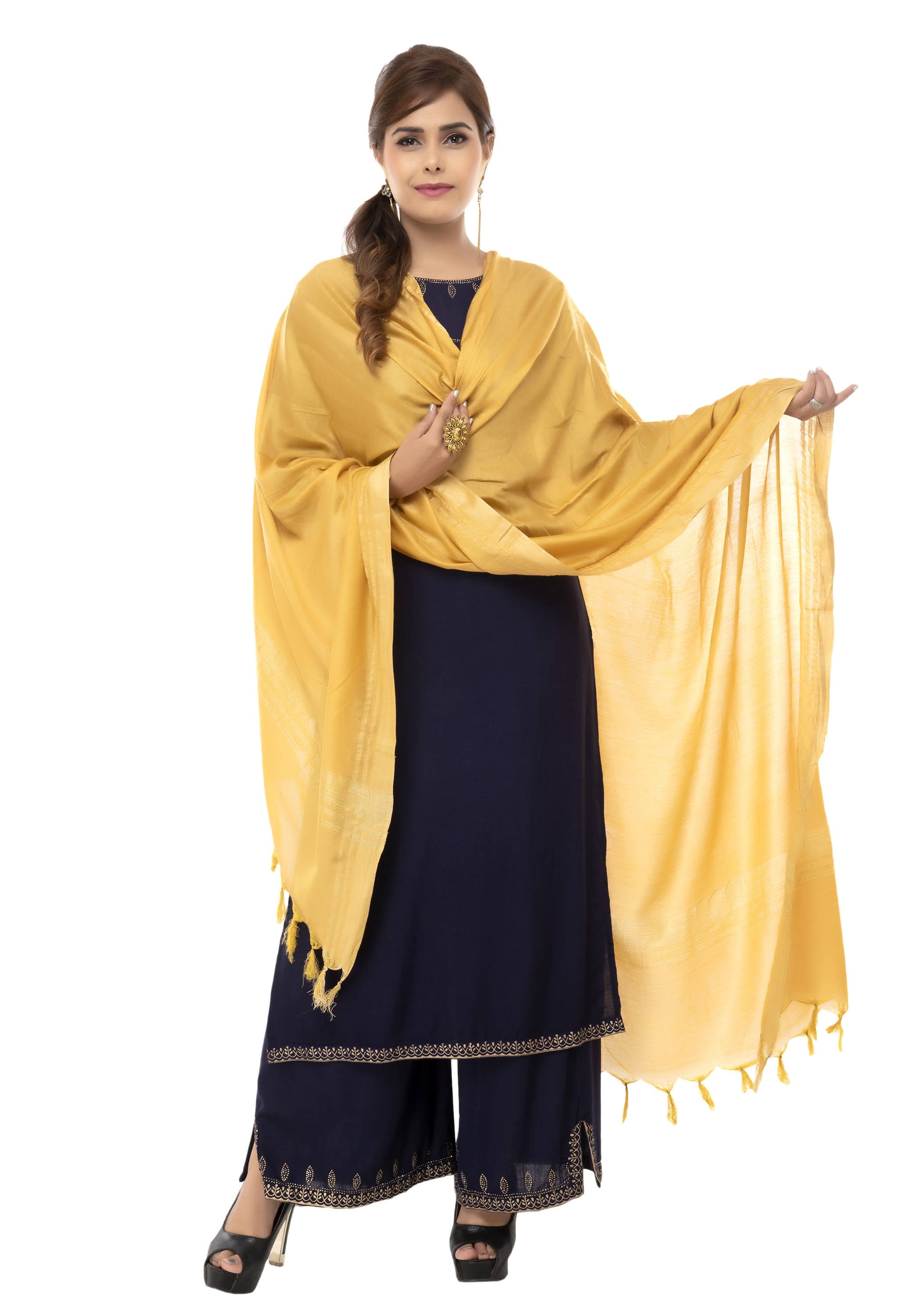 Mominos Fashion Moeza Slub Cotton Golden Dupatta | Grocsy