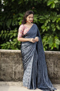 Grey Silk Blend Ethnic Motifs Saree with Unstitched Blouse - A2M | Grocsy
