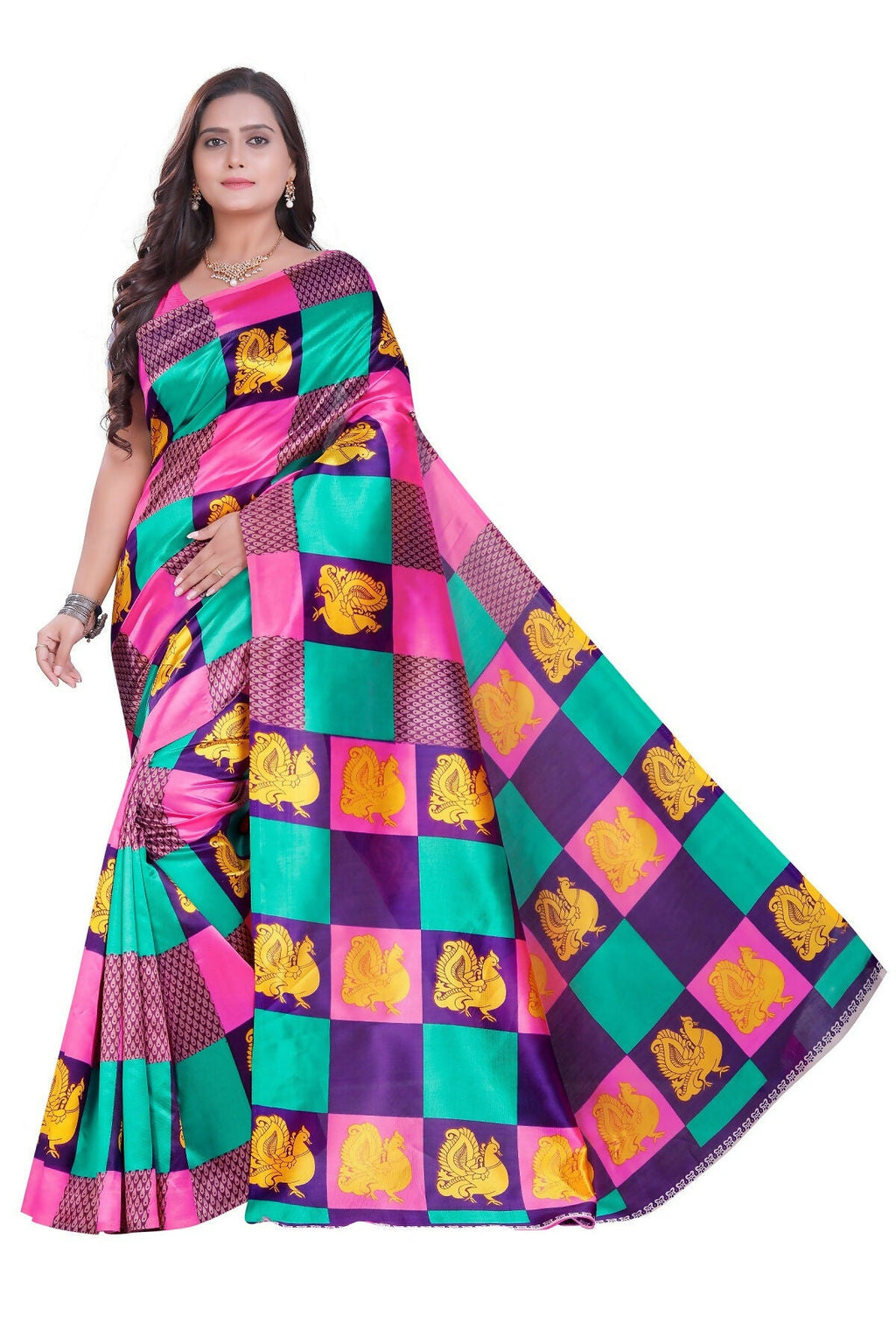 Vamika Pink Printed Art Silk Saree | Grocsy