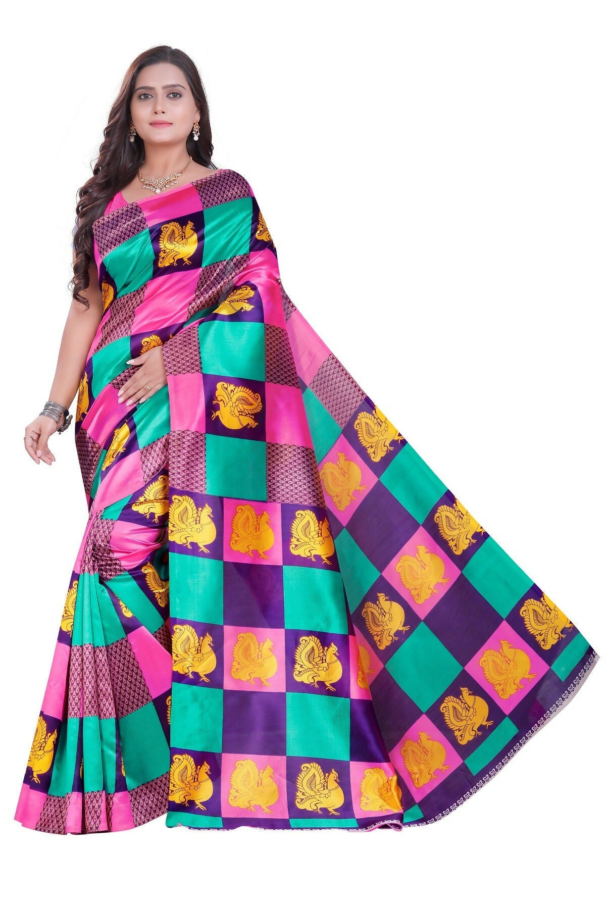 Vamika Pink Printed Art Silk Saree | Grocsy