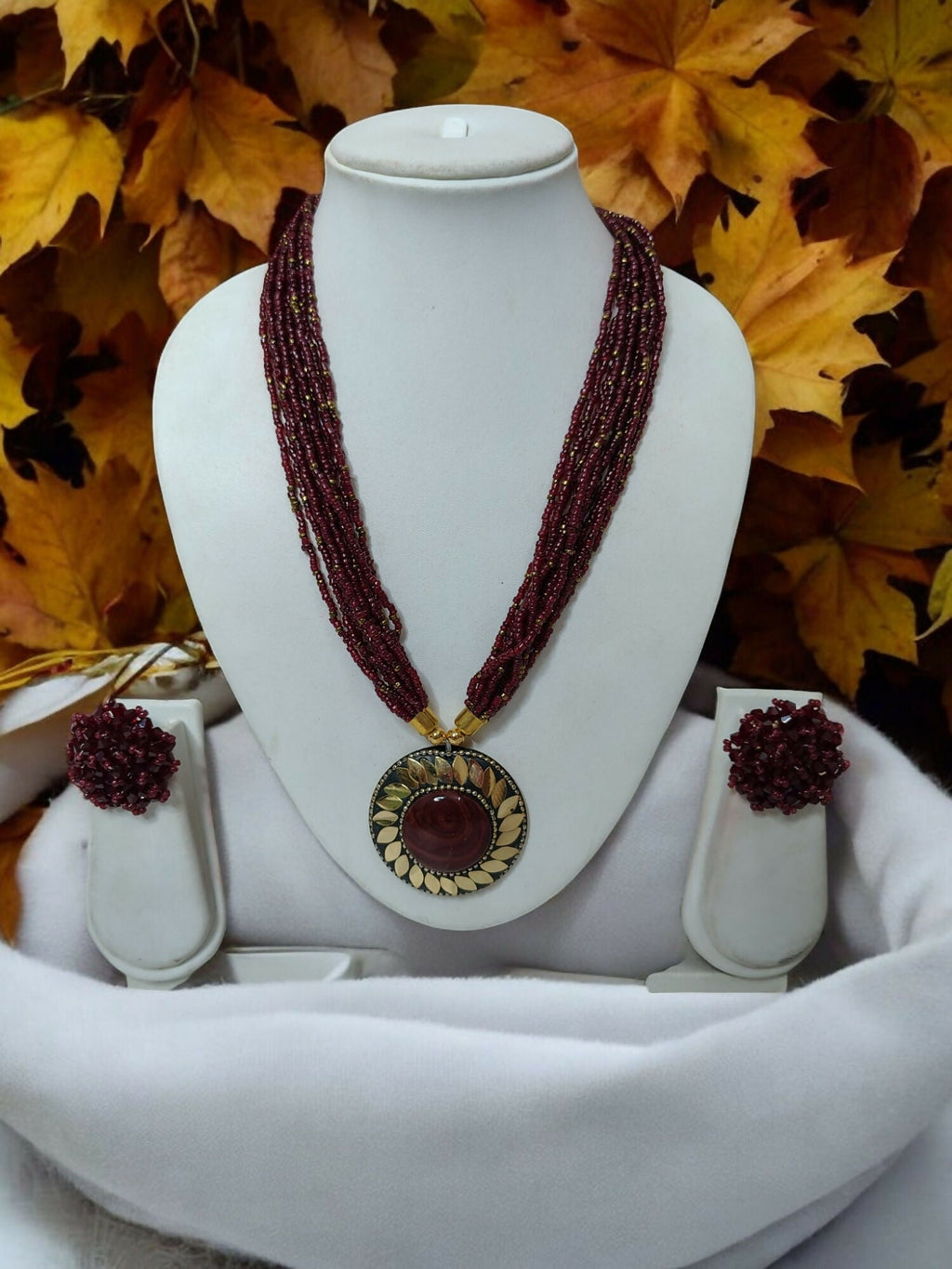 Inhanns All-Day Statement Beaded Necklace Set - Maroon | Grocsy