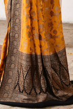 Joban Fashion Yellow Crepe Chiffon Pure Handloom Banarasi Silk Saree | Grocsy