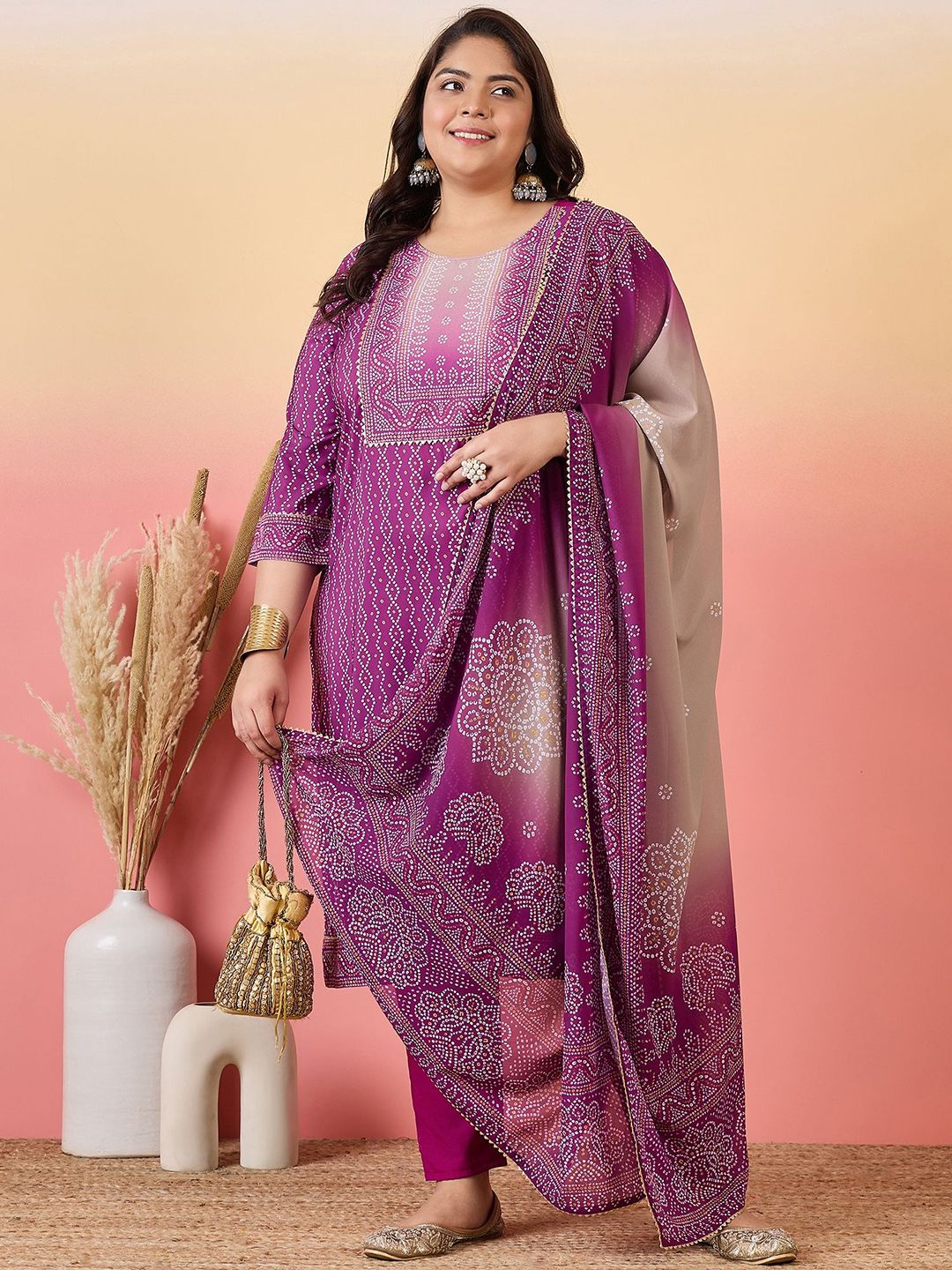 Sztori Women Bandhani Printed Regular Kurta with Trousers & With Dupatta | Grocsy