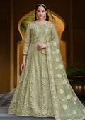 Pista Green Pure Butterfly Net Wedding Wear Anarkali Suit - Emponline | Grocsy
