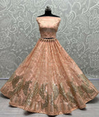 Jyoti Fashion Women's Peach Bridal Net Fancy Foil & Sequins with Multi Thread Embroidered Wedding Lehenga Choli | Grocsy