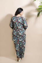 Breathables Blue Kalamkari Kurta & Pant Cotton Co-Ord Set | Grocsy
