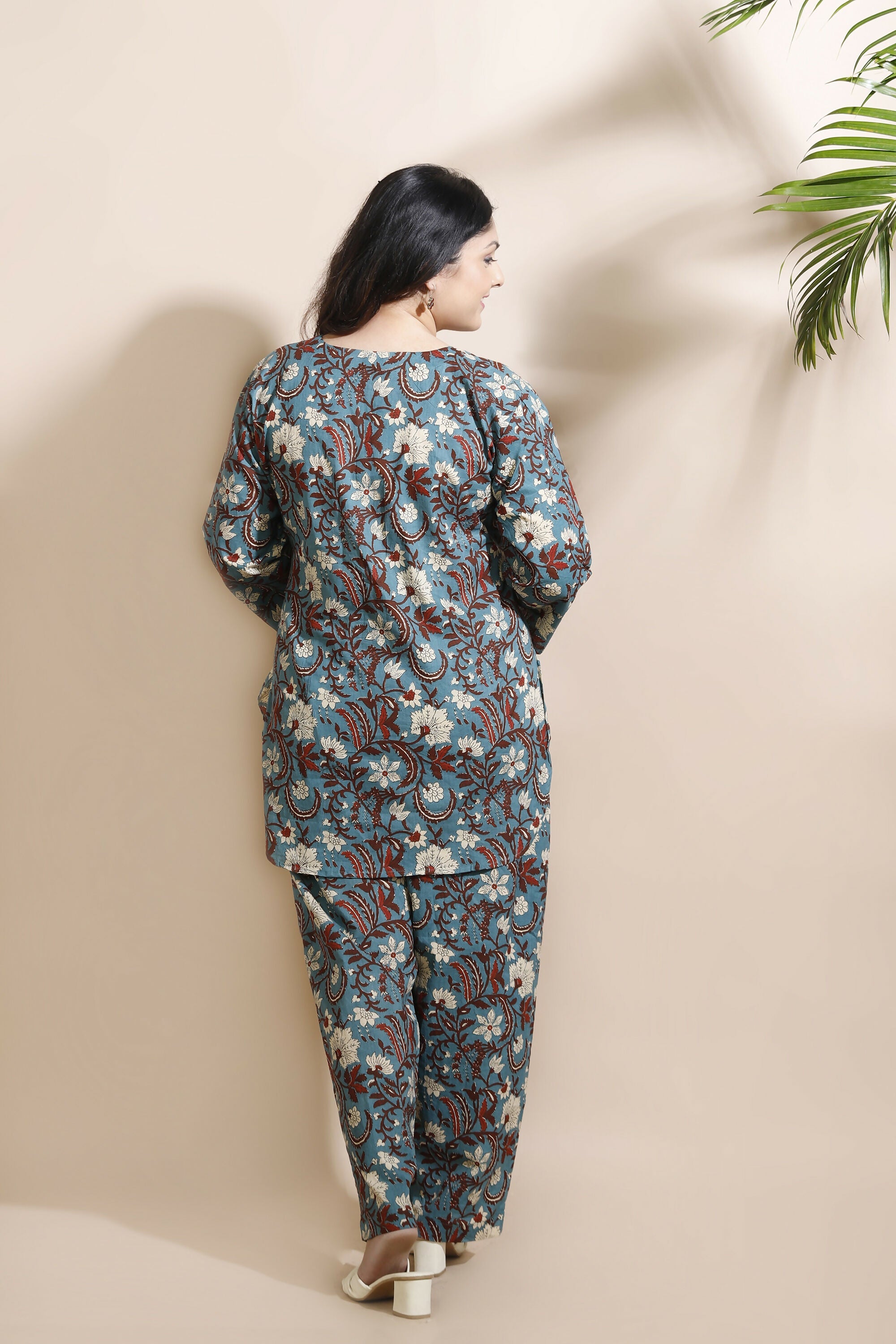 Breathables Blue Kalamkari Kurta & Pant Cotton Co-Ord Set | Grocsy