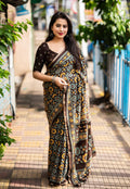 Coffee Cotton Blend Ajrak Saree with Unstitched Blouse - A2M | Grocsy