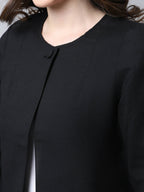 Even Apparels Black Linen Cotton Open Front Statement Women's Jacket | Grocsy