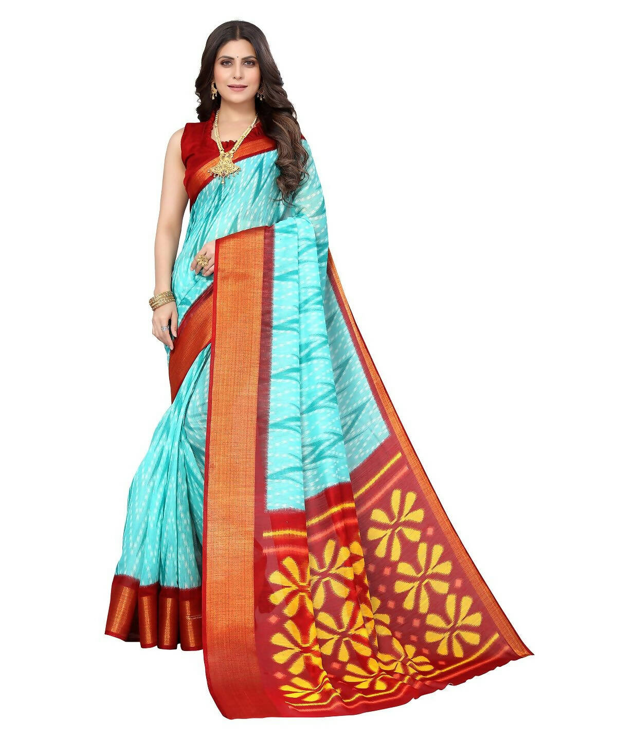 Vamika Cotton Sky Blue Jari Border Bollywood Style Saree (DINO SKY BLUE) | Grocsy