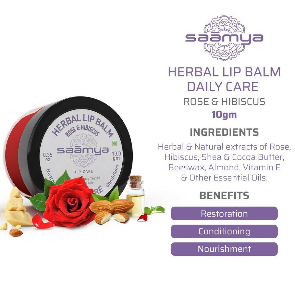 Saamya Daily Care Herbal Lip Balm - Rose & Hibiscus | Grocsy