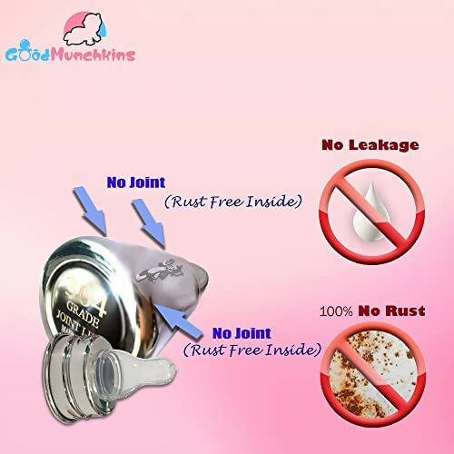 Goodmunchkins Stainless Steel Feeding Bottle Joint Less 304 Grade No Joints BPA Free for New Born Baby/Toddlers/Infants-140ml | Grocsy