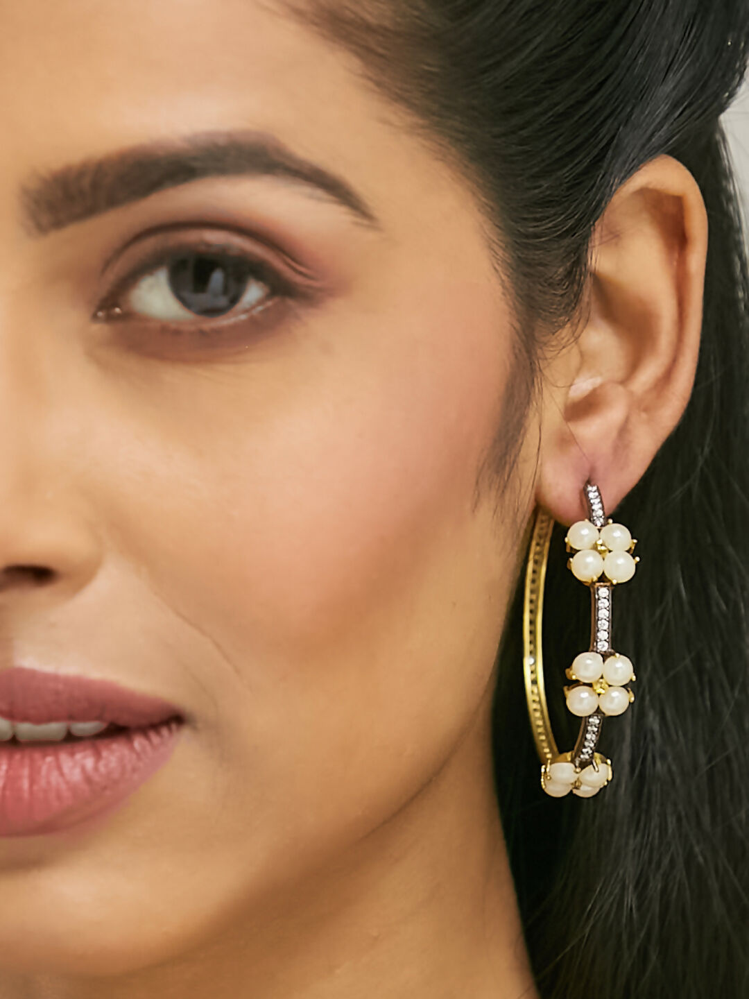 Nuyug 22K Gold-Plated Elegant Pearl Beaded Circular Hoop Earrings | Grocsy