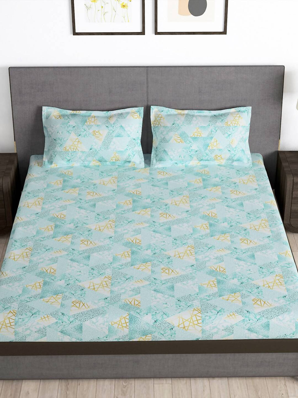 Story@home Blue & Yellow Printed Microfiber 180 TC Bedsheet With Pillow Cover | Grocsy