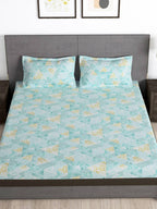 Story@home Blue & Yellow Printed Microfiber 180 TC Bedsheet With Pillow Cover | Grocsy