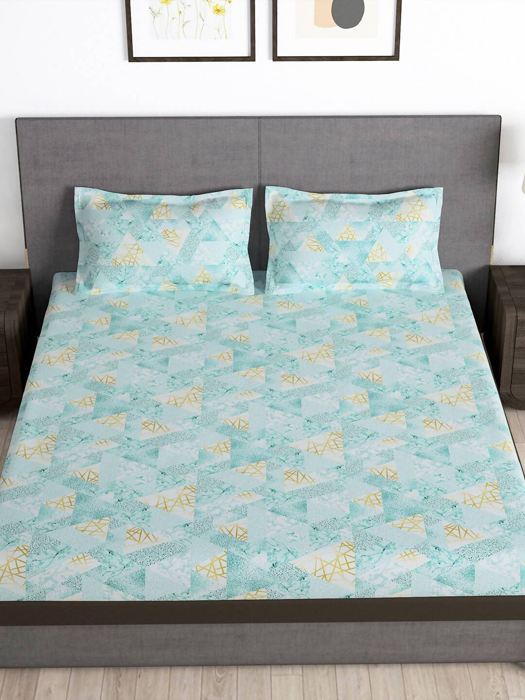 Story@home Blue & Yellow Printed Microfiber 180 TC Bedsheet With Pillow Cover | Grocsy