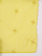 The52 Women's Beautiful Embroidery Work Vichitra Fabric A-line Kurta Pant and Dupatta Set-Yellow | Grocsy