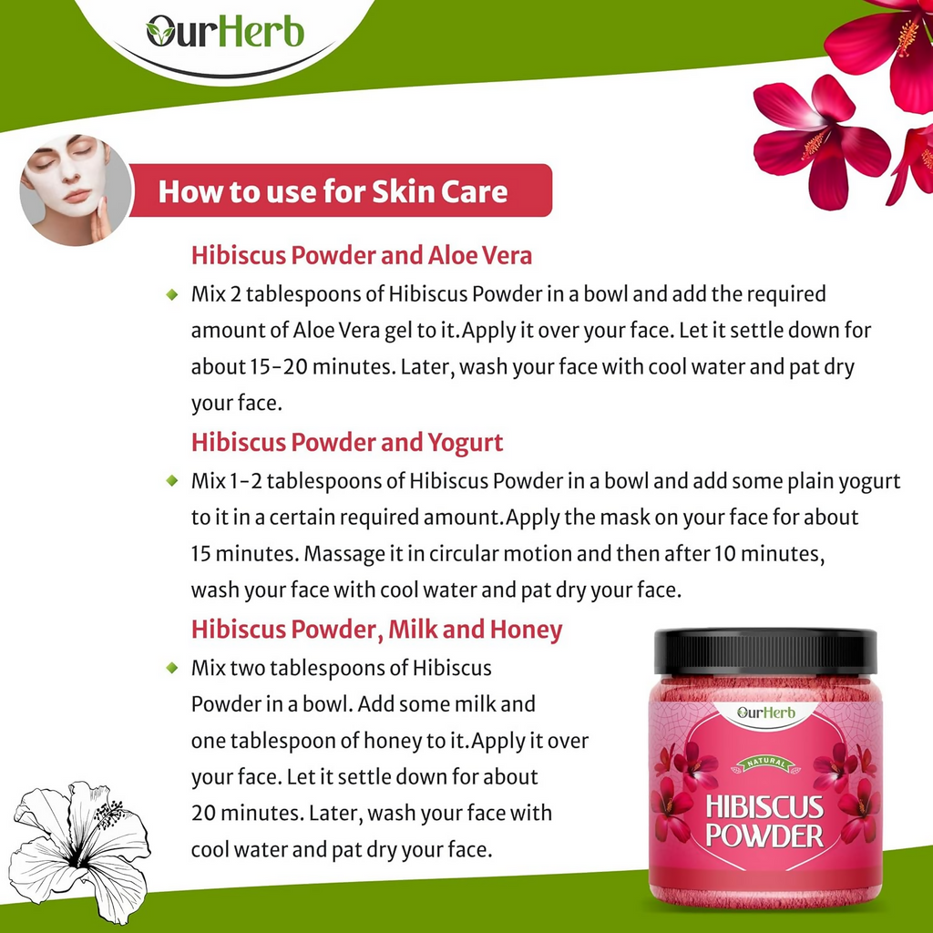 OurHerb Hibiscus Flower Powder For Face Pack And Hair Mask For All Types Of Hair | Grocsy