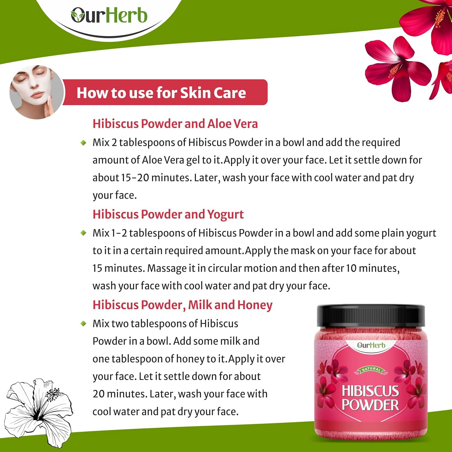 OurHerb Hibiscus Flower Powder For Face Pack And Hair Mask For All Types Of Hair | Grocsy