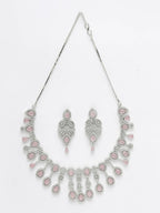 NVR Women Silver Plated & Pink Cz Stone Handcrafted Jewellery Set
