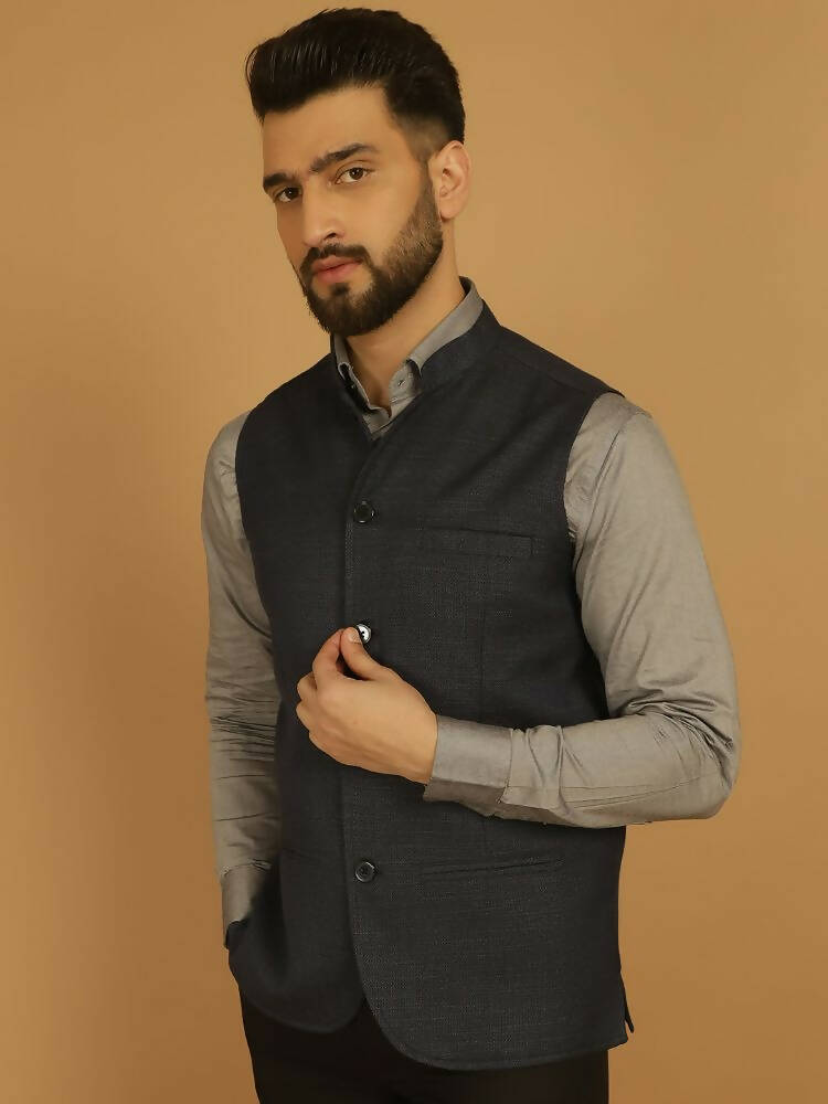 Even Apparels Nehru Jacket With Welt Pockets - Blue | Grocsy