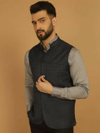Even Apparels Nehru Jacket With Welt Pockets - Blue | Grocsy