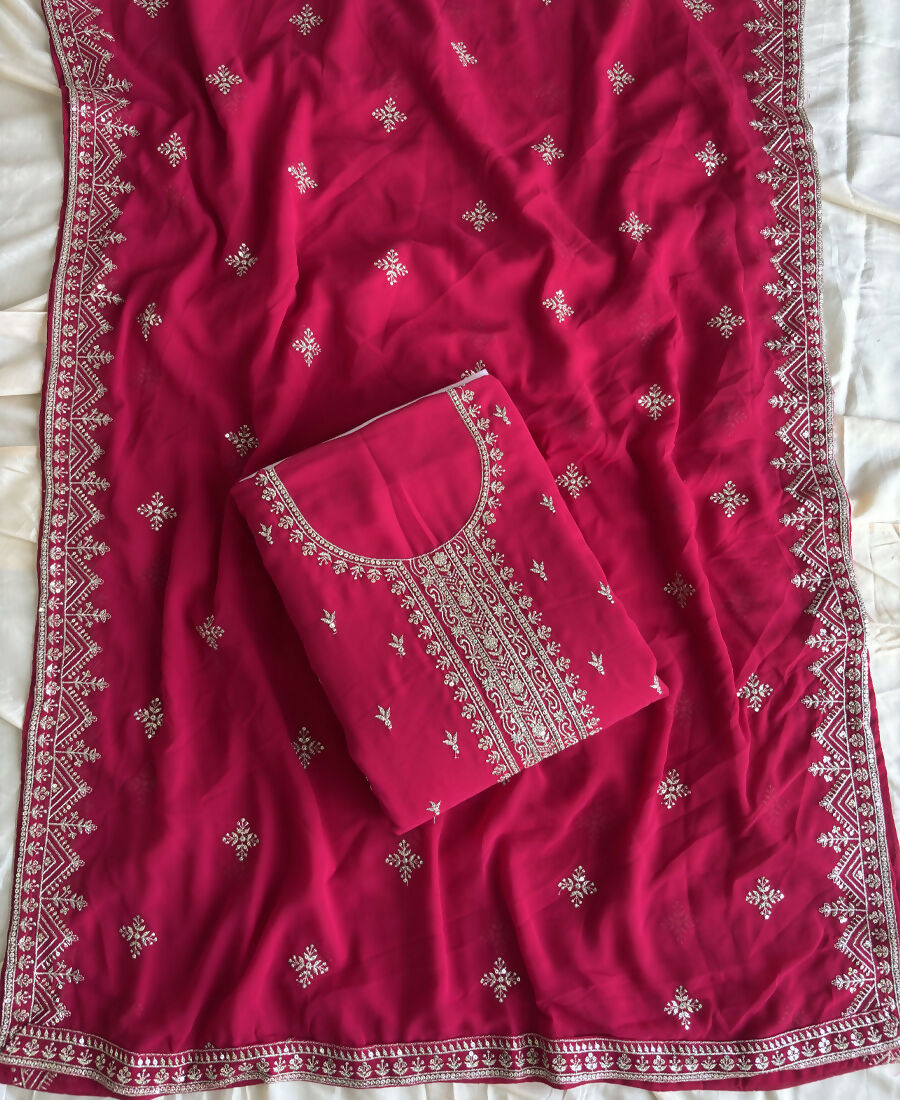KC Rani Pink Georgette Straight Suit With Heavy Embroidery | Grocsy
