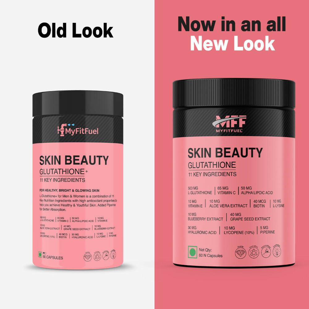 MyFitFuel Skin Beauty Glutathione + Lycopene, Vitamin C & E, Hyaluronic Acid, Biotin Capsules | Grocsy