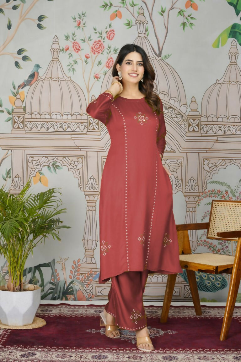 Festive Wear Ethnic Pure gaji silk with pocket inside kurti Red Stitched Suit - Pihu | Grocsy