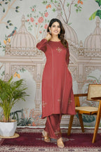 Festive Wear Ethnic Pure gaji silk with pocket inside kurti Red Stitched Suit - Pihu | Grocsy