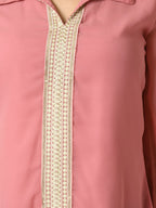 Myshka Women's Pink Embroidered Party Fusion Top | Grocsy