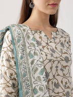 Vamika Cream Printed Cotton Party/Casual Wear Kurta Set/Suit | Grocsy