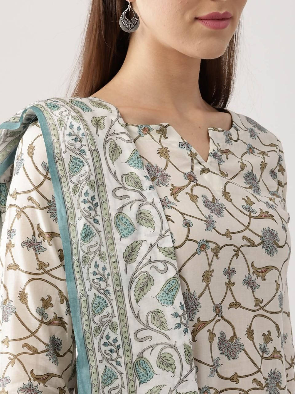 Vamika Cream Printed Cotton Party/Casual Wear Kurta Set/Suit | Grocsy