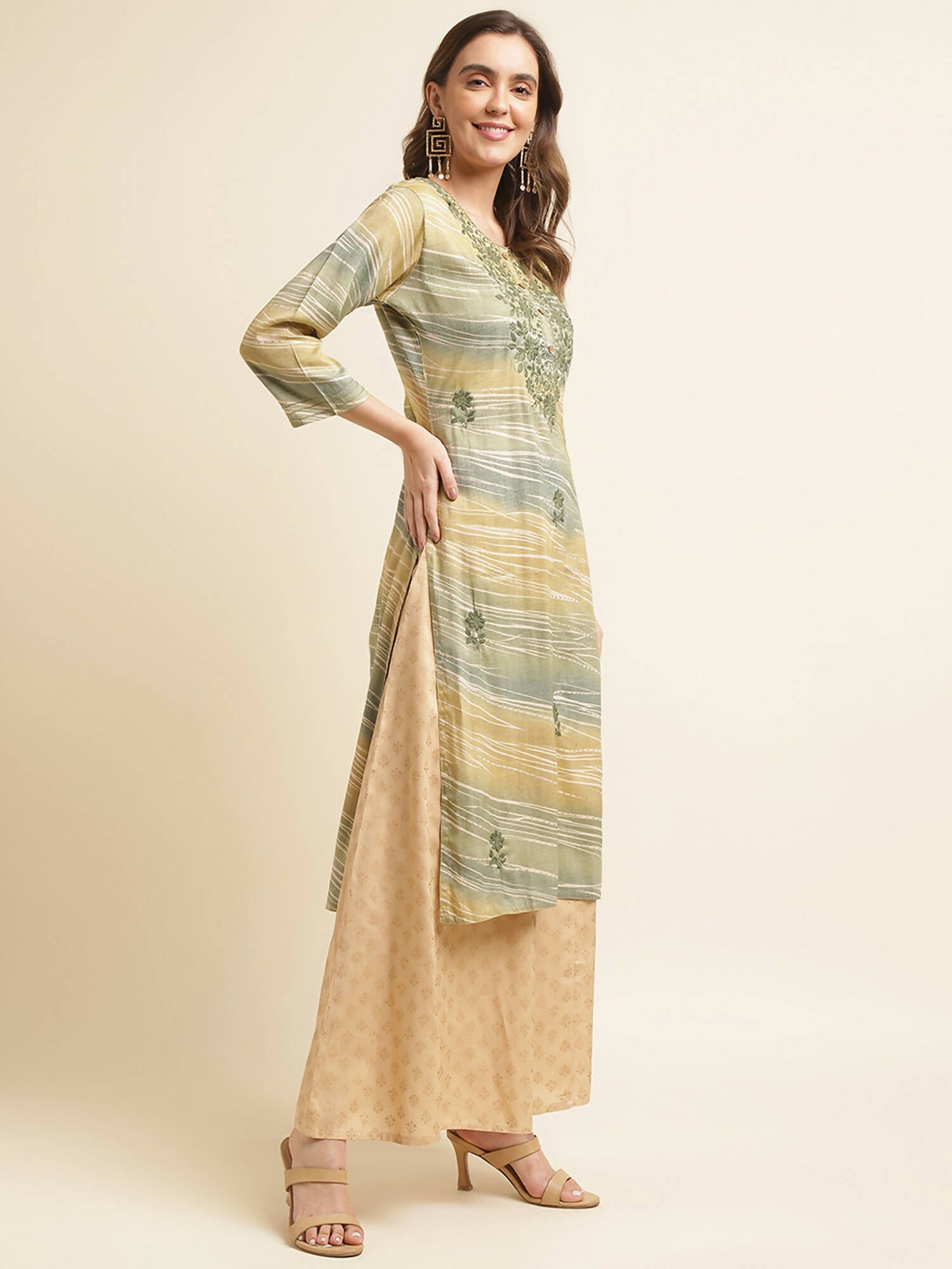 Green Poly Rayon Stripe Printed Straight Fit Kurta - Prasuti | Grocsy