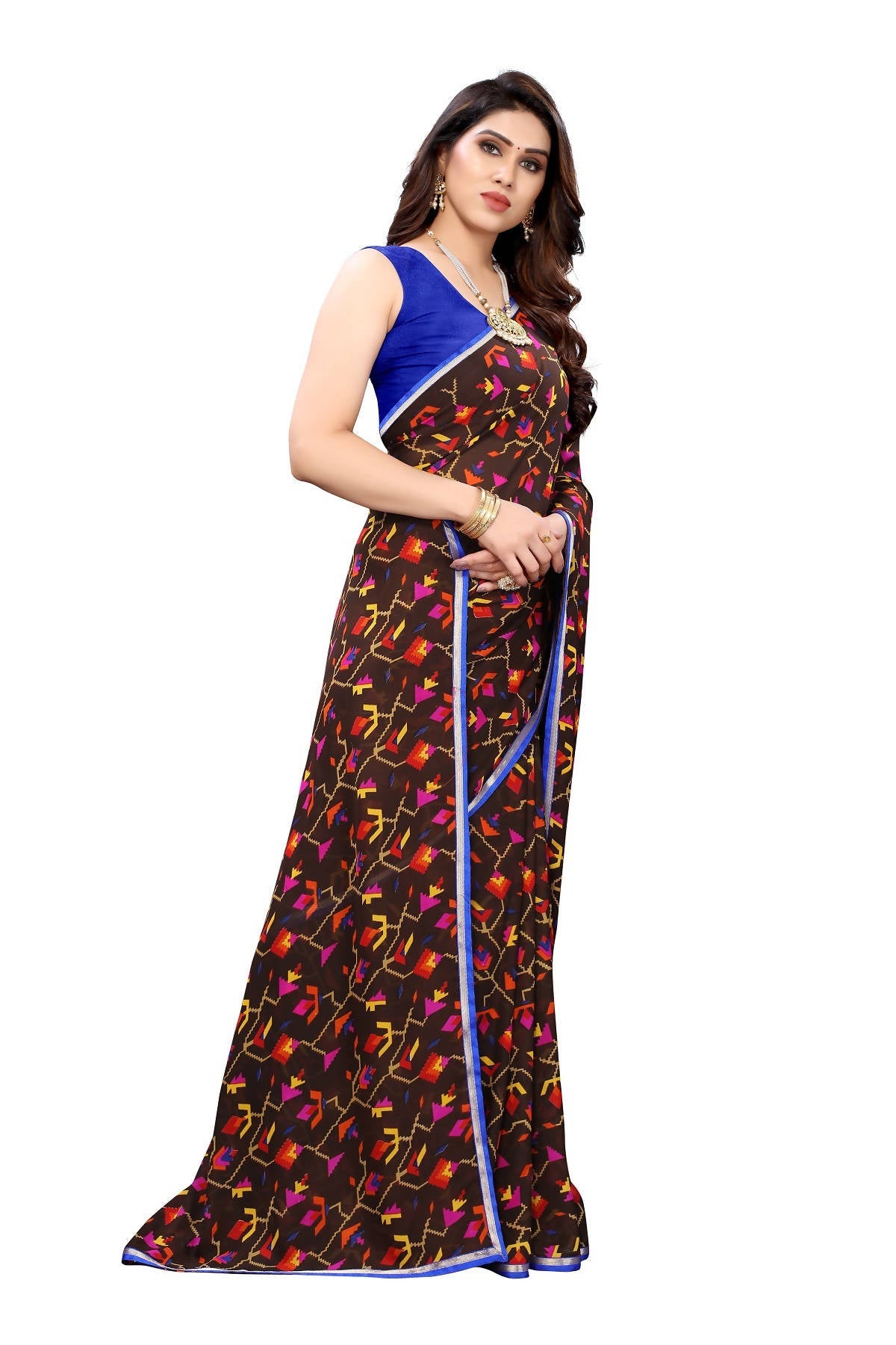 Vamika Beautiful Ethnic Fire Brown Printed With Lace Saree | Grocsy