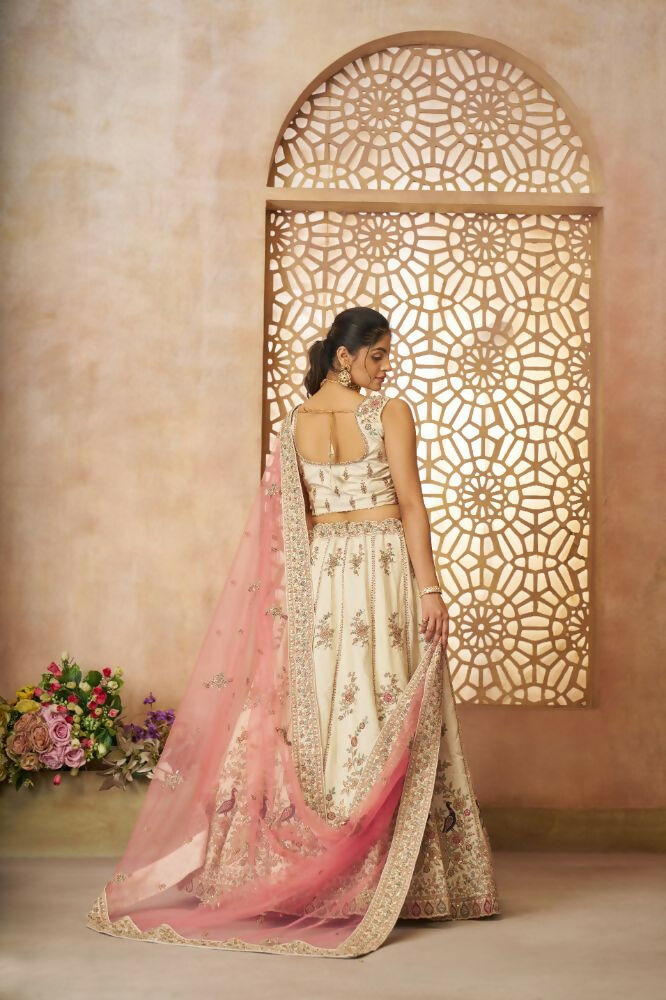 Kesar Fab White Zari Silk Hand_Woven Lehenga | Grocsy