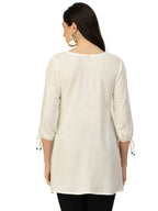 White Poly Rayon Floral Embroidered Top - Zeny | Grocsy