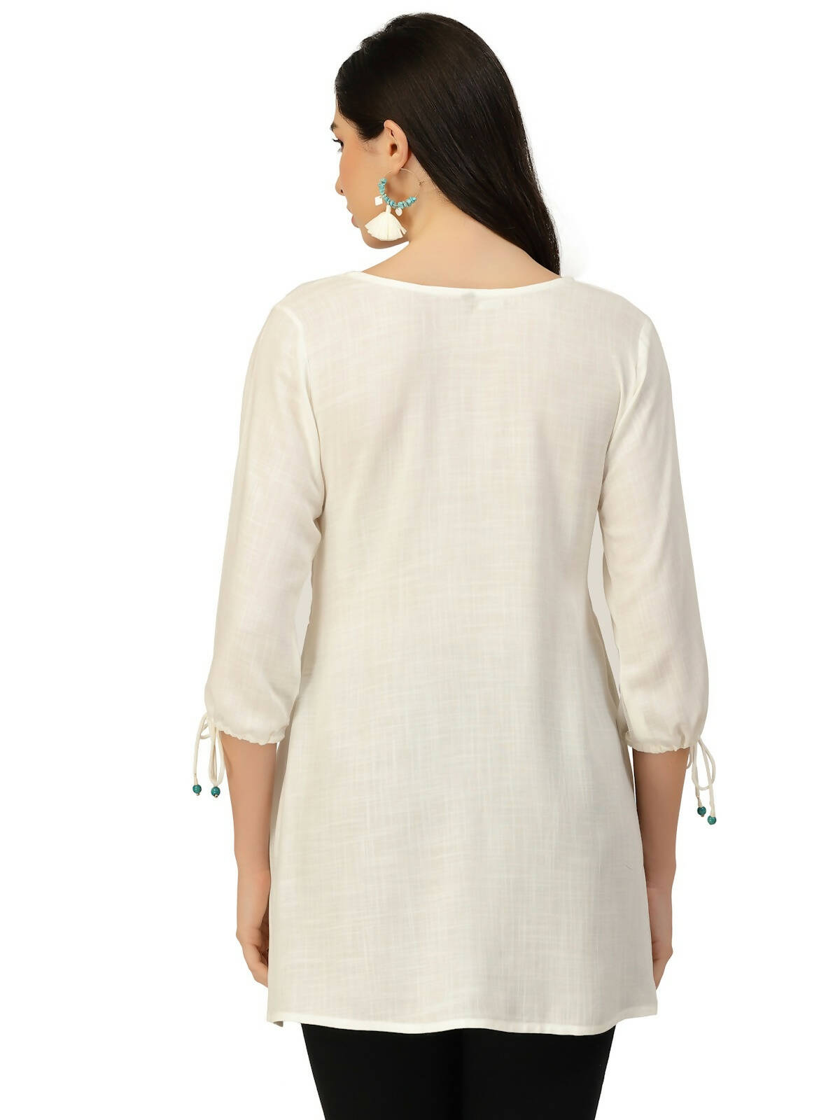 White Poly Rayon Floral Embroidered Top - Zeny | Grocsy