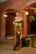 Jyoti Fashion Women's Black Paithani Silk Zari Woven Saree with Blouse | Grocsy