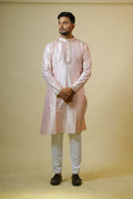 Light Coral Embroidered Collar Designer Kurta by Hilo Design | Grocsy