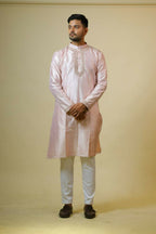 Light Coral Embroidered Collar Designer Kurta by Hilo Design | Grocsy