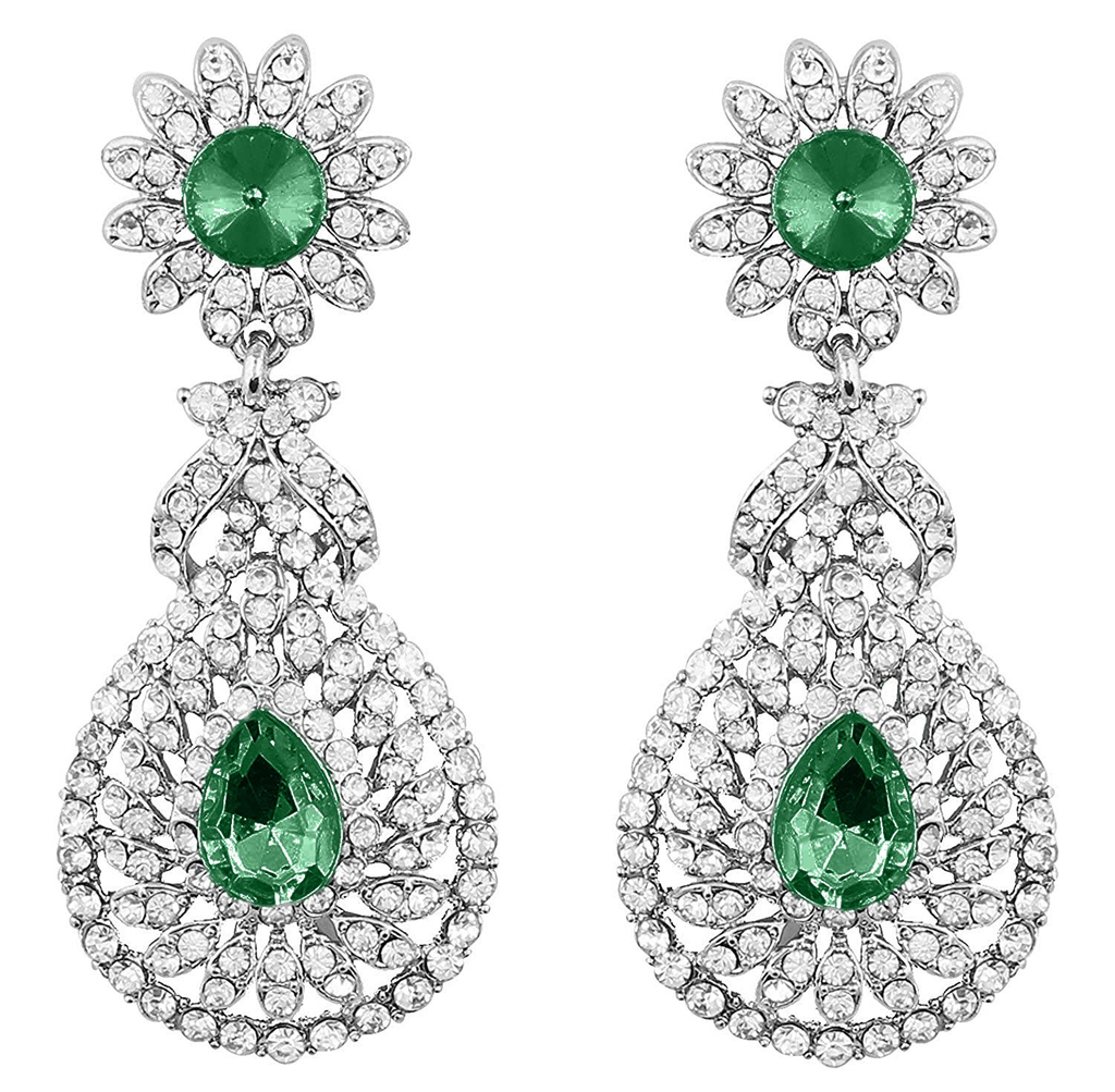 Rhodium Plated American Diamond Sparkling Dangle Earrings for Women - Wahe Jewels - Swadesiicart
