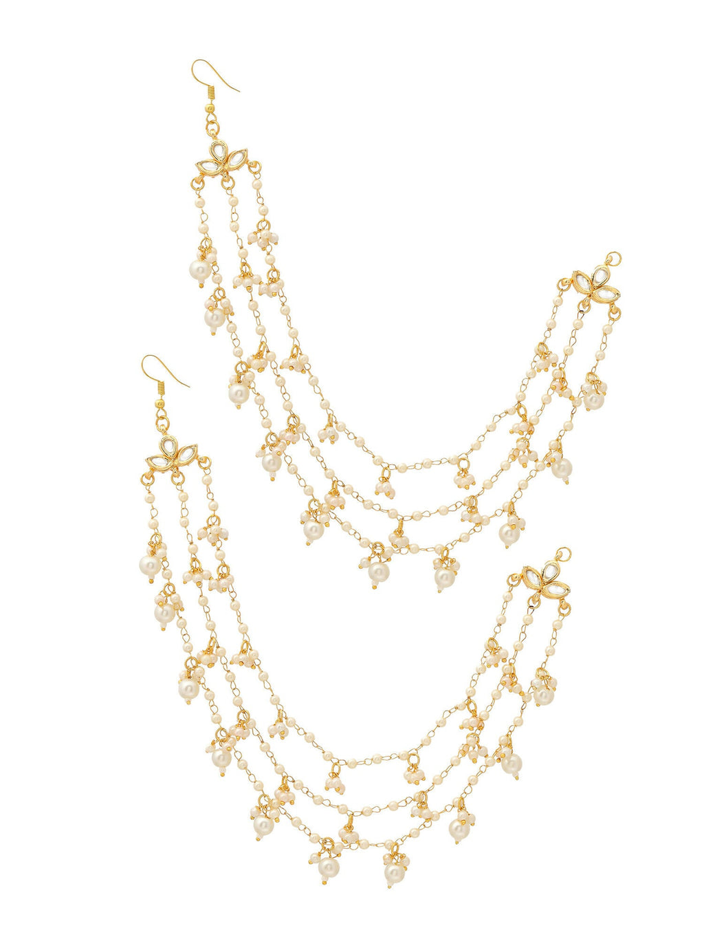 Ruby Raang Gold Pearl Ear Chains (set of 2) | Grocsy