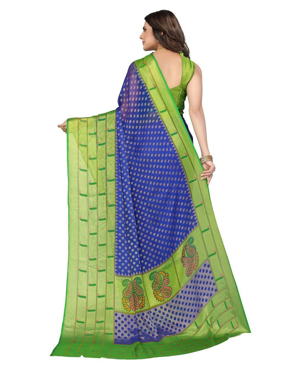Vamika Blue Chiffon Brasso Bollywood Style Woven Saree (DIMPLE BLUE) | Grocsy