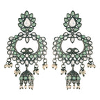 Ethnic Silver Oxidised Traditional Kundan & Stone Jhumka Earrings For Women - Wahe Jewels - Swadesiicart